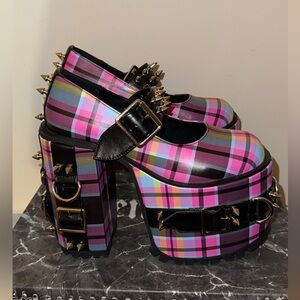 Plaid Spike Platform Mary Janes Size 7